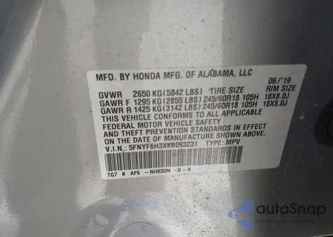 2019 Honda Pilot Ex из США, поврежденный, VIN 5FNYF6H3XKB093231